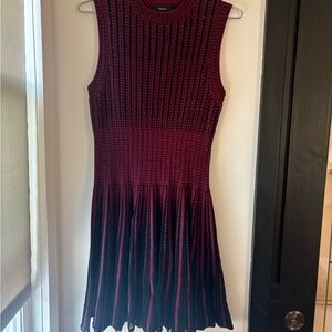 Theory Black and Red Patterned Mini Knit Dress